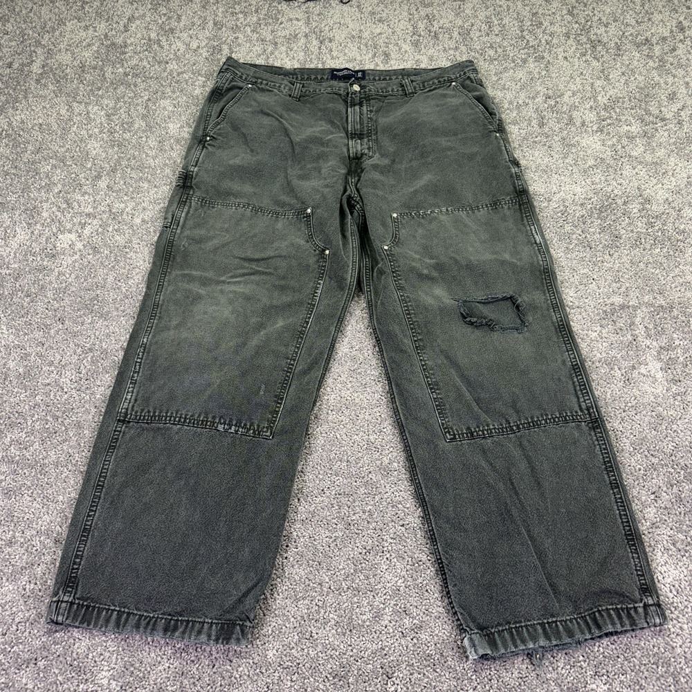Abercrombie & Fitch Jeans Mens 40x32 Gray Ultra Baggy Denim Distressed Carpenter